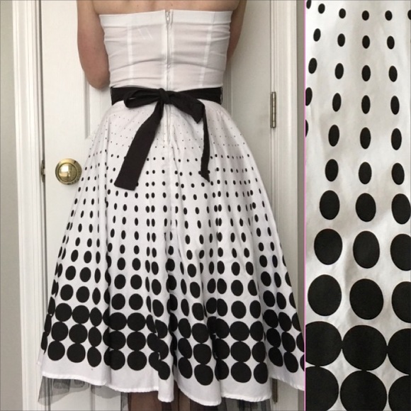 Ruby Rox Strapless Black and White Polka Dot Circle Skirt Dress with Belt - Picture 3 of 16